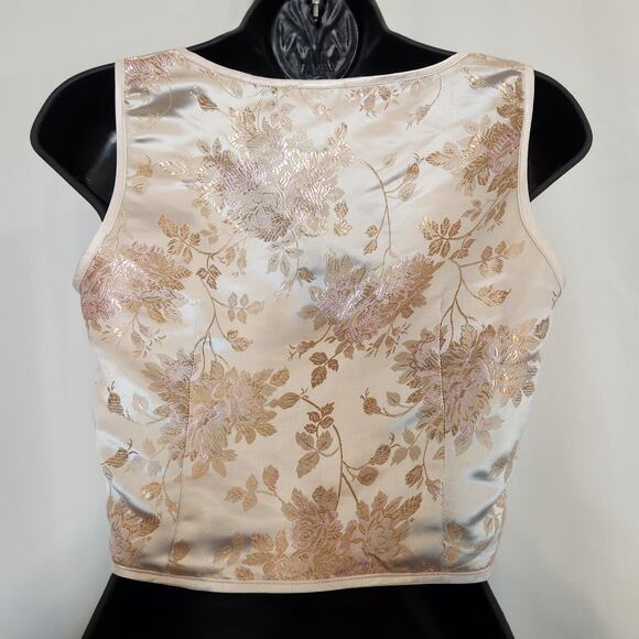 PRETTYLITTLETHING Pink Satin Jacquard Corset Crop Top Coquette Womens 4 FLAWED - Picture 8 of 11